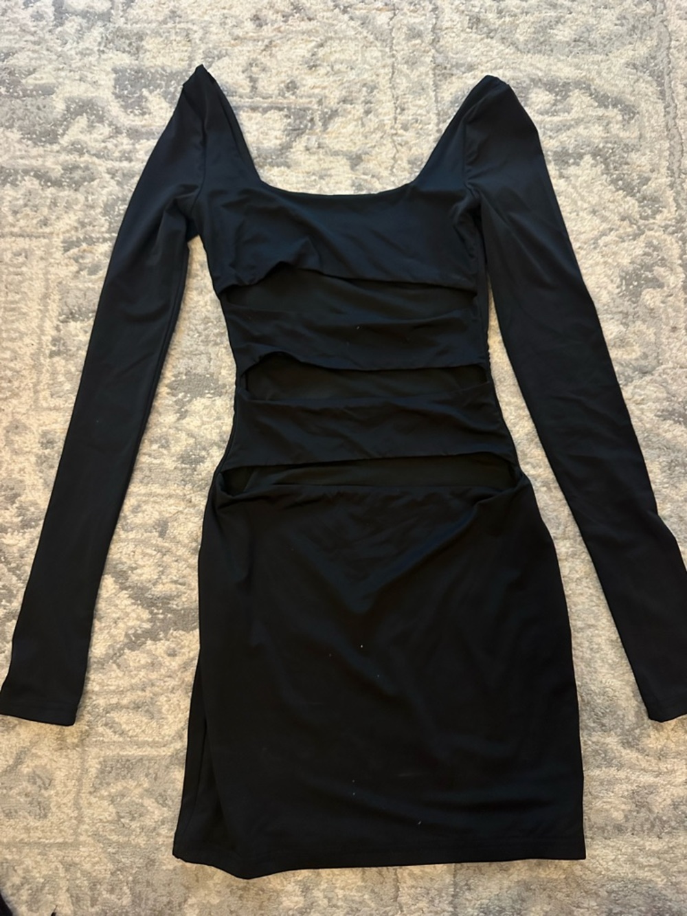 White Fox Boutique Black Long-Sleeve Mini Dress with Cutouts